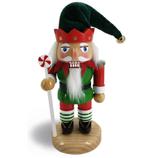 Elf Nutcracker with Velvet Hat and Red Crown 8 inch