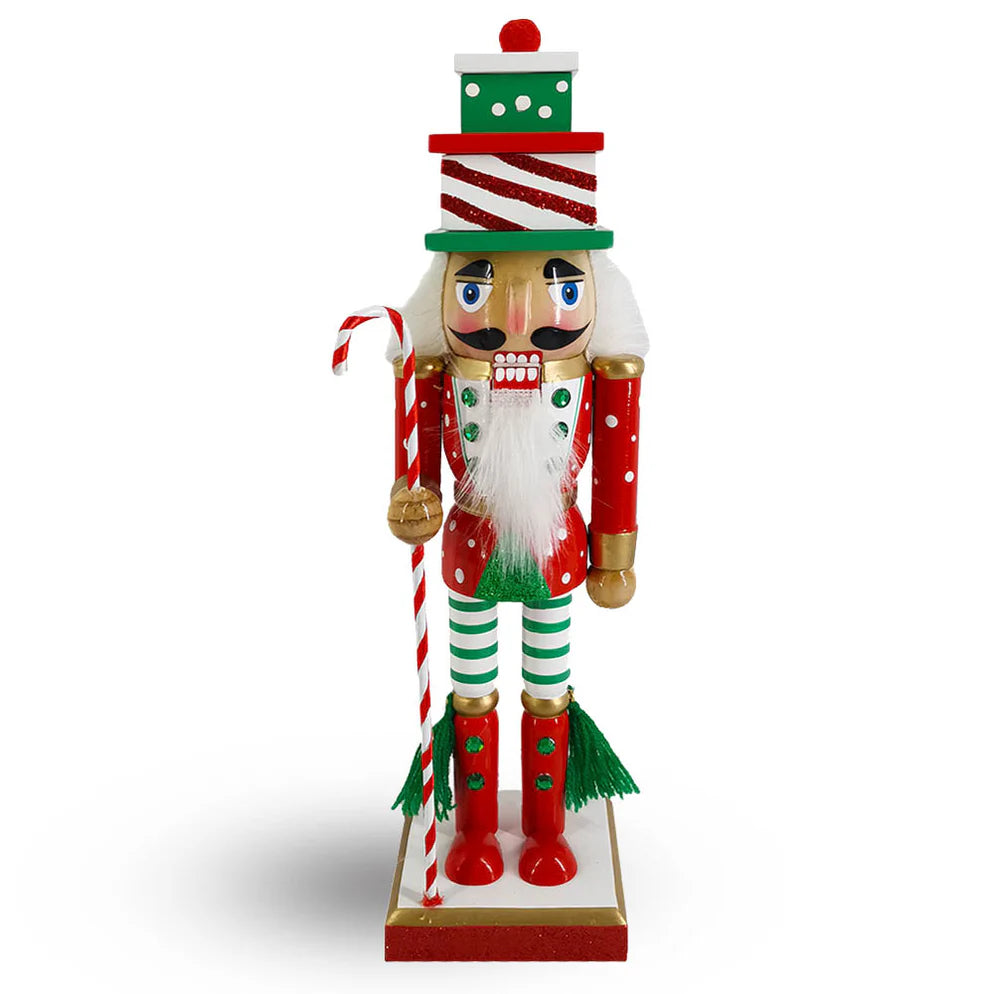 Candy Cane Christmas Nutcracker Red and Green, 10 inch