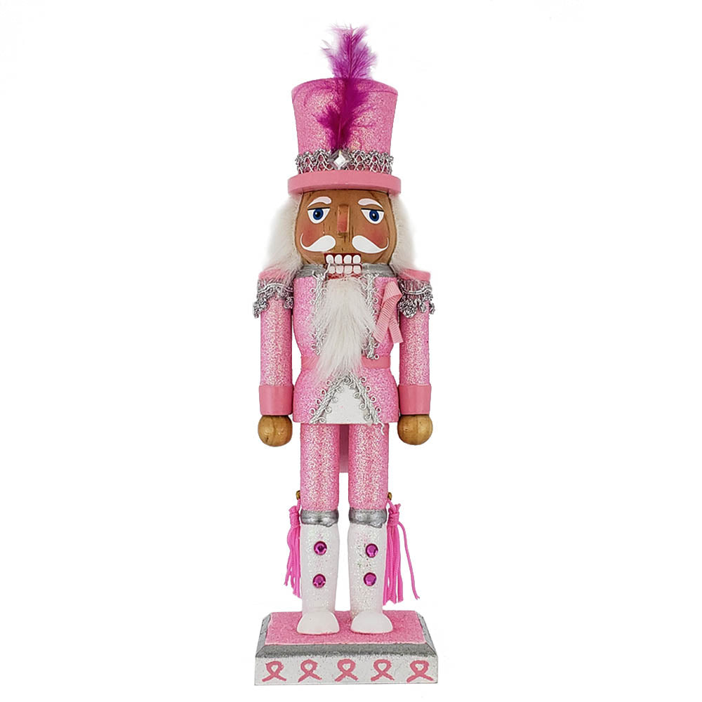 Breast Cancer Support Soldier Nutcracker Pink 10 inch - Fuchsia Feather