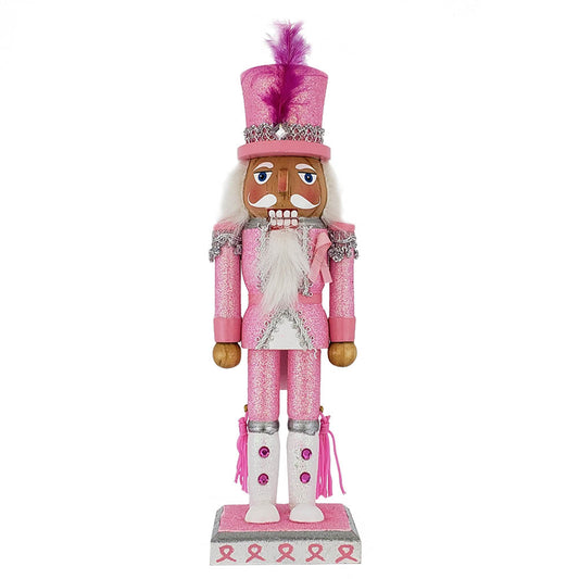 Breast Cancer Support Soldier Nutcracker Pink 10 inch - Fuchsia Feather