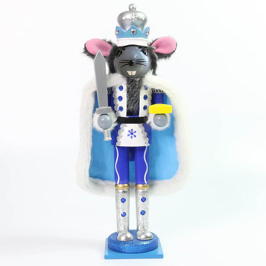 Mouse King Nutcracker in Blue and White with Cheese and Furry Cape