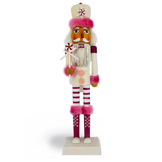 Candy Cane Nutcracker Slim Pink Red Jacket Fur Hat, 14 inch