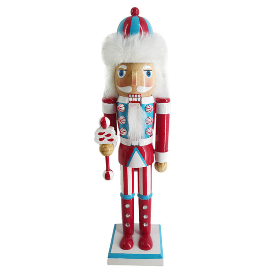 Candy Cane Red and Blue with Fur Hat Nutcracker, 15 inch