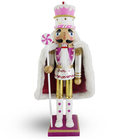 King Nutcracker with Cake Hat in Lavender, Pink and White with Velvety Cape, 15 inch