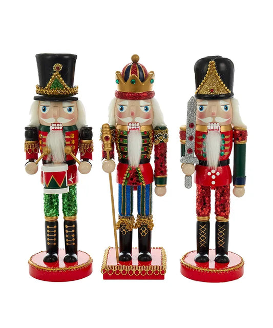 10" King and Soldier Nutcrackers, 3 Assorted