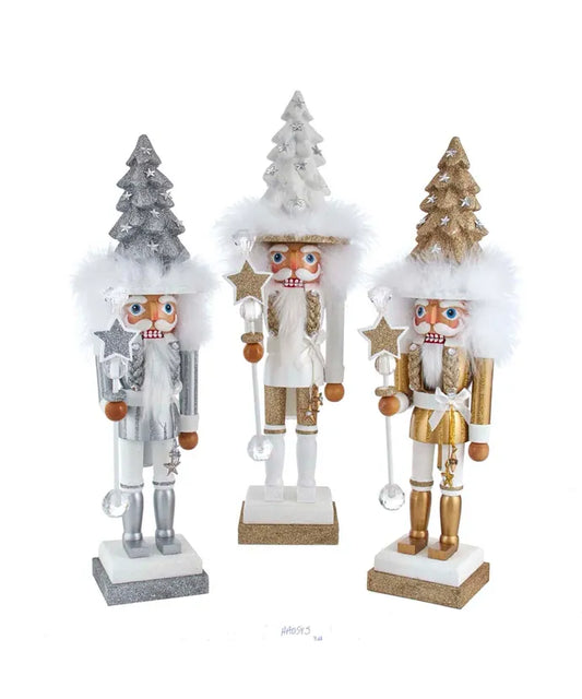 17.5" Hollywood Nutcrackers™ Silver, White and Gold Christmas Tree Hat Nutcracker, Assorted